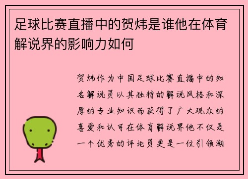 足球比赛直播中的贺炜是谁他在体育解说界的影响力如何